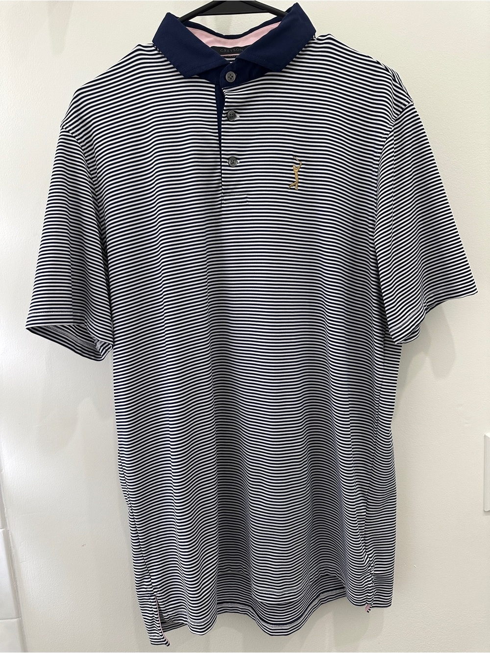 Greyson Men's Navy & White Striped Polo Golf Shirt- Players Championship- Medium